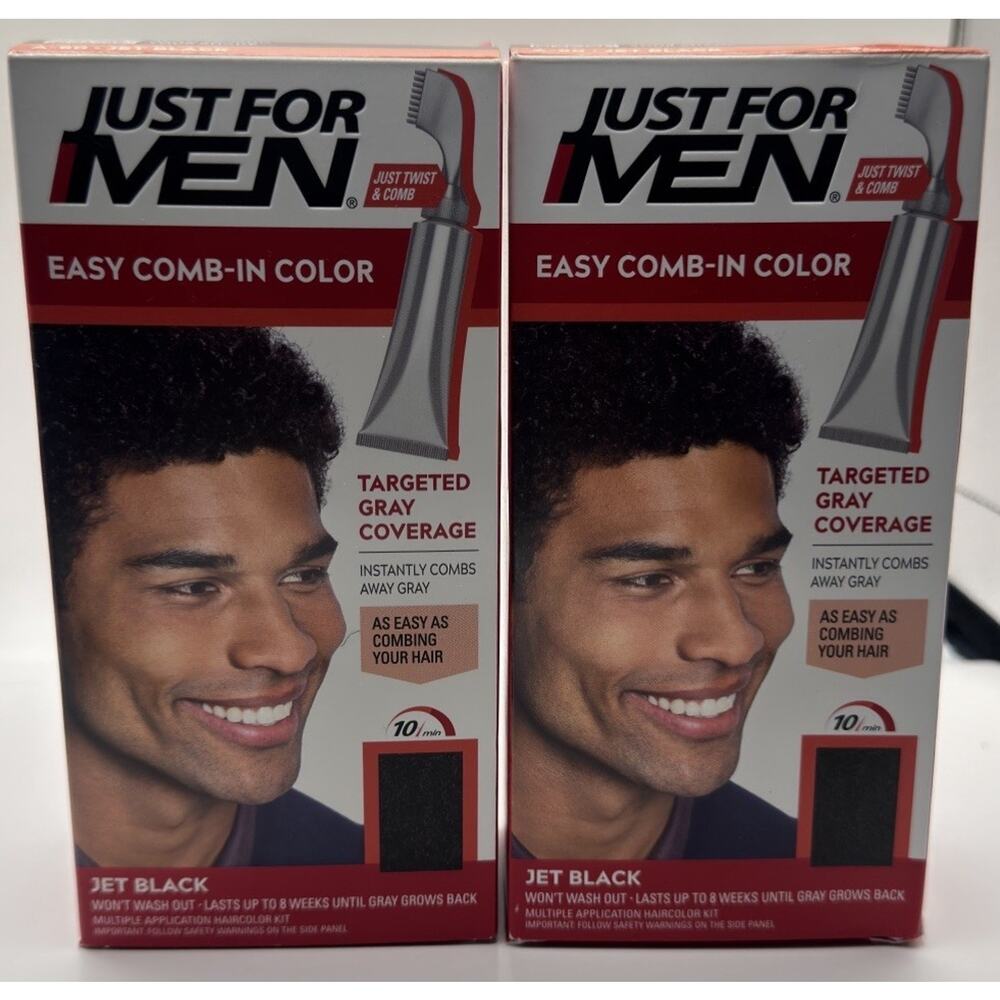 2-Pack Just for Men Easy Comb In Hair Color A-60 Jet Black Gray Coverage